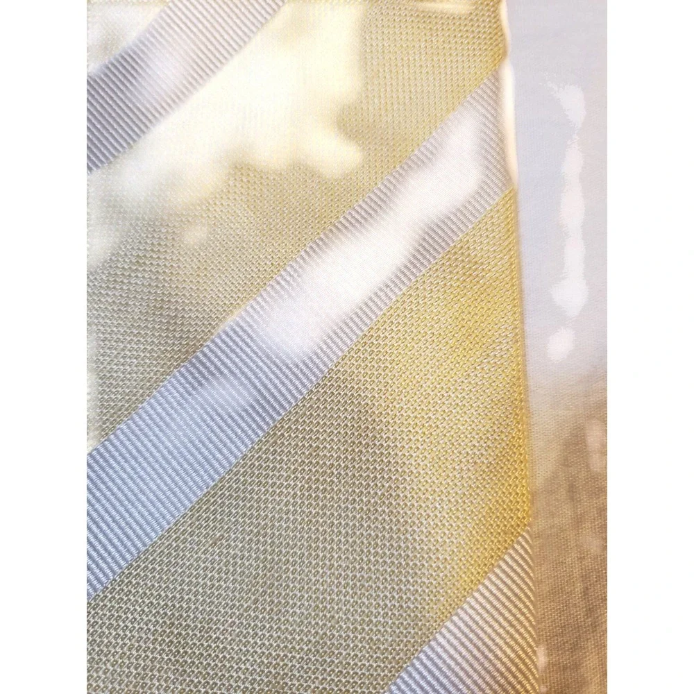Banana Republic Means Linen‎ Tie Necktie Designer Luxury Yellow White Striped